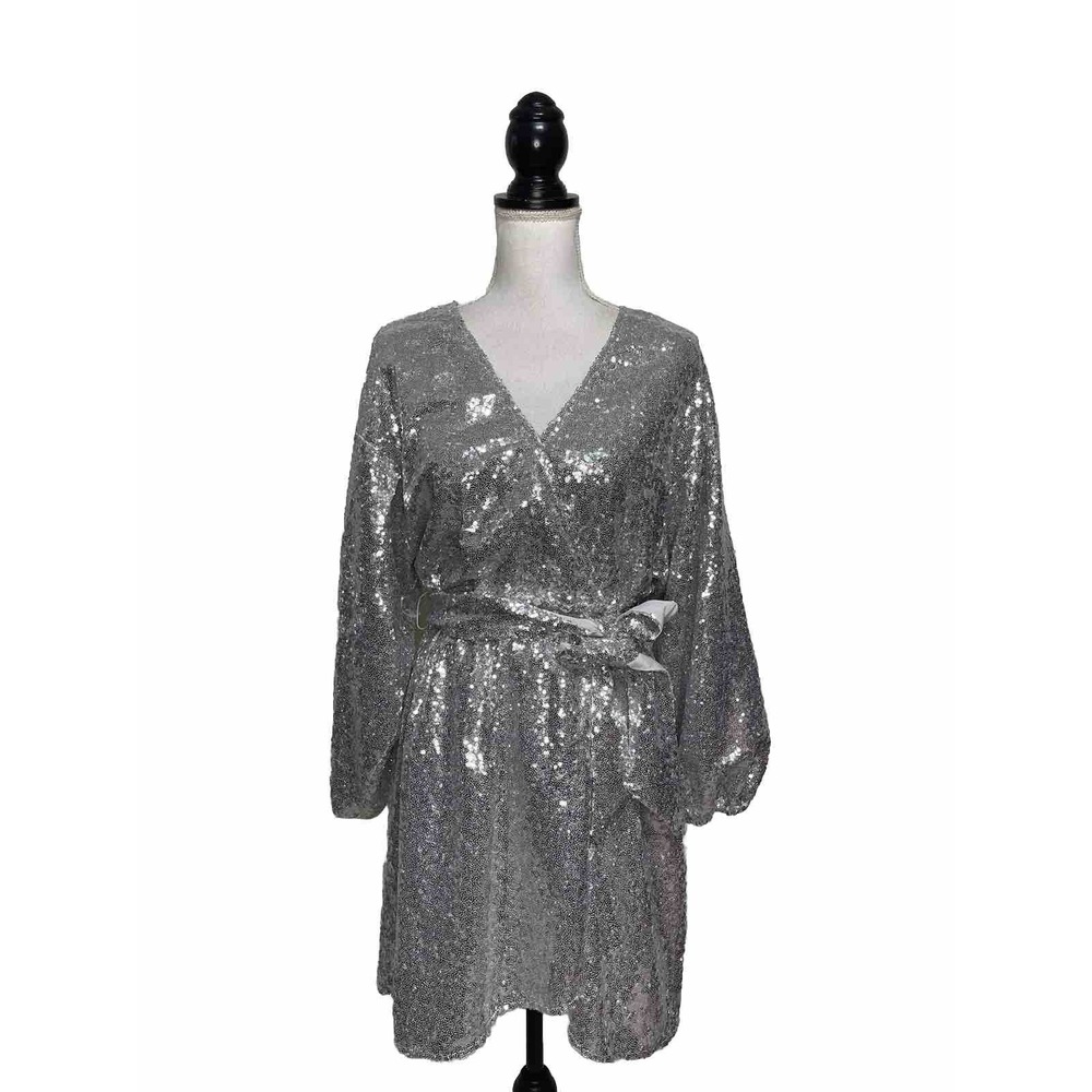 by Anthropologie Size Small Silver Lisabette Sequin Mini Faux Wrap Dress Belt